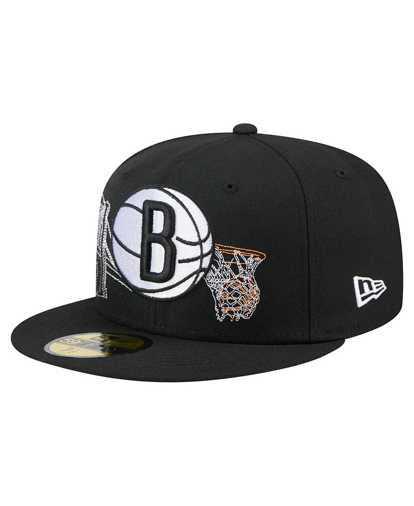 New Era Men's Black Brooklyn Nets State Stitch 59FIFTY Fitted Hat