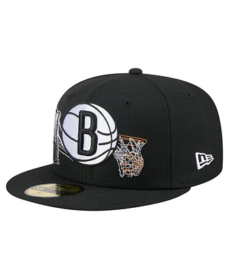 New Era Men's Black Brooklyn Nets State Stitch 59FIFTY Fitted Hat