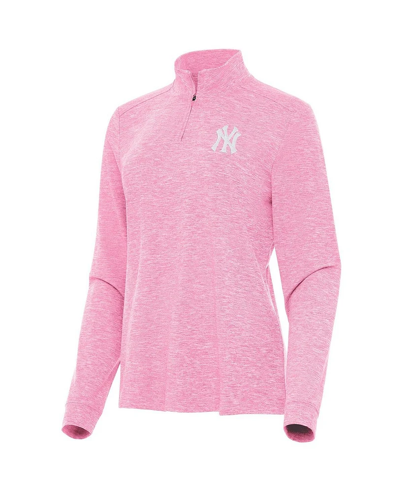 Antigua Women's Pink New York Yankees Mentor Lightweight Mock Neck Quarter-Zip Top