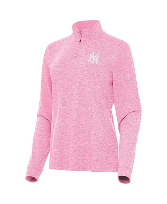 Antigua Women's Pink New York Yankees Mentor Lightweight Mock Neck Quarter-Zip Top