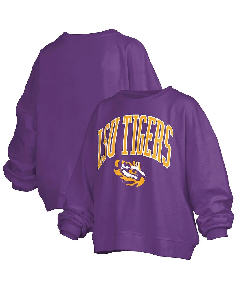 Pressbox Women's Purple Lsu Tigers Janise Arch Over Logo Waist Length Oversized Pullover Sweatshirt