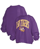 Pressbox Women's Purple Lsu Tigers Janise Arch Over Logo Waist Length Oversized Pullover Sweatshirt