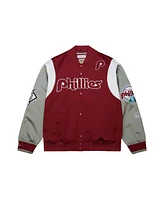 Mitchell & Ness Men's Burgundy/Gray Philadelphia Phillies Cooperstown Collection Team Origins Satin Full-Snap Jacket