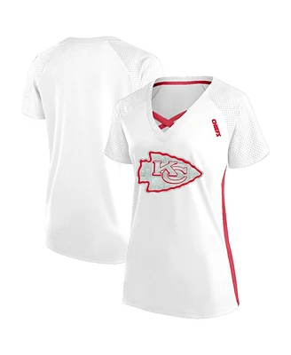 Fanatics Women's White Kansas City Chiefs Plus Glitter Lace-Up V- Neck T-Shirt
