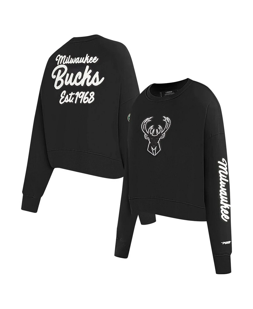 Pro Standard Women's Black Milwaukee Bucks Paint The City Cropped Pullover Sweatshirt