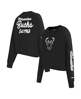 Pro Standard Women's Black Milwaukee Bucks Paint The City Cropped Pullover Sweatshirt