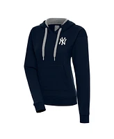 Antigua Women's Navy New York Yankees Brushed Metallic Victory Pullover Hoodie