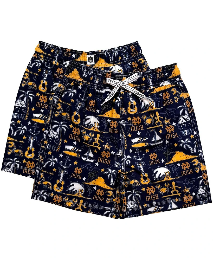 Wes & Willy Big Boys and Girls Navy Notre Dame Fighting Irish Luau Swim Trunks