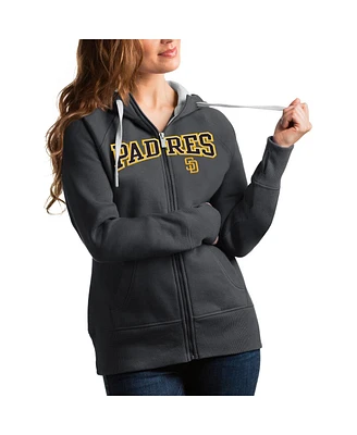 Antigua Women's Charcoal San Diego Padres Team Logo Victory Full-Zip Hoodie