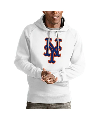 Antigua Men's White New York Mets Victory Pullover Team Logo Hoodie