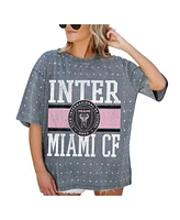 Gameday Couture Women's Gray Inter Miami Cf Oversized Mini Rhinestone Classic T-Shirt