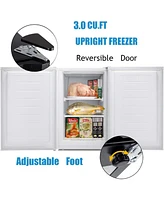 Cowsar Upright Freezer 3.0 Cu.ft, Compact Mini Freezer with Reversible Single Door, Temperature Control, Removable Shelves, Small freezer Stainless St