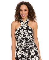 London Times Petite Cross-Neck Tie-Waist Sleeveless Jumpsuit