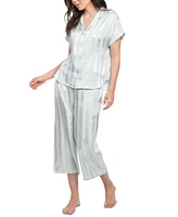 Linea Donatella Women's Athiya Satin Striped Cropped Pajama Set