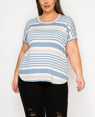Coin 1804 Plus Engineer Stripe Dolman Short Sleeve Top
