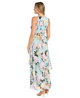 R & M Richards Women's Floral Keyhole Handkerchief-Hem Maxi Dress