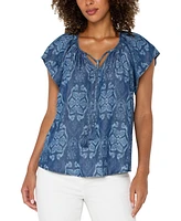 Liverpool Los Angeles Women's Chambray Ikat Split-Neck Top