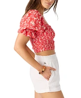 O'Neill Juniors' Lorna Printed Smocked Crop Top