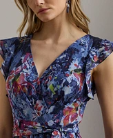 Lauren Ralph Women's Print Ruffle-Trim Crinkle Georgette Gown