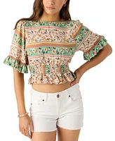 O'Neill Juniors' Harlow Printed Reversible Ruffled Crop Top