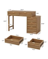 Tribesigns Modern Vanity Desk with Storage,Makeup Vanity Desk with 5 Drawers,(Without Mirror), Walnut Brown