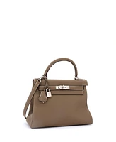 Pre-Owned Hermes Kelly 28 Handbag Grey Togo with Palladium Hardware