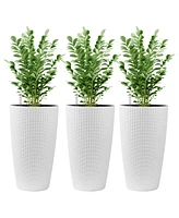 Modern Indoor/Outdoor Planters with Automatic Watering, 22.5 Inches (White, 2-Pack)