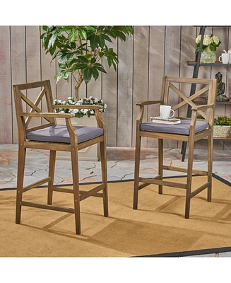 Logan Acacia Wood Patio Barstools, Set of 2: Transitional Charm with Durable Design