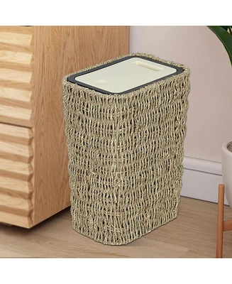 Boho 2-in-1 Trash Can and Hamper, 2.6 Gallon, Rattan, Press-Top Lid