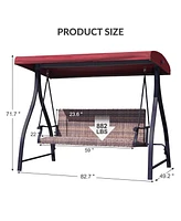 Aoodor Outdoor Rattan Patio Swing with Adjustable Canopy, Built-in Quick-drying Foam Seat, Stylish Design,for Porch,Garden,Yard