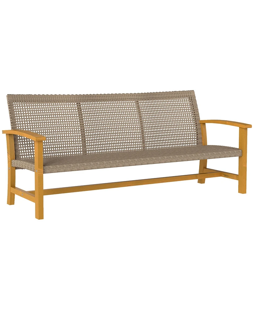 Outsunny 3-Seat Wicker Outdoor Couch Patio Sofa with Acacia Wood Armrests