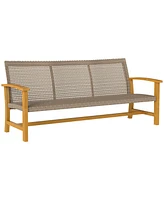 Outsunny 3-Seat Wicker Outdoor Couch Patio Sofa with Acacia Wood Armrests