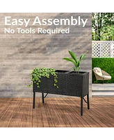 3-Section Wicker Raised Planter Box - 3 Removable Plastic Inserts - Above Ground Raised Garden Bed with Legs - 30.75" W x 11.75" D x 22" H