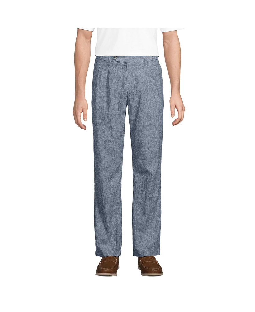 Lands' End Men's Linen Cotton Pleated Relaxed Pants