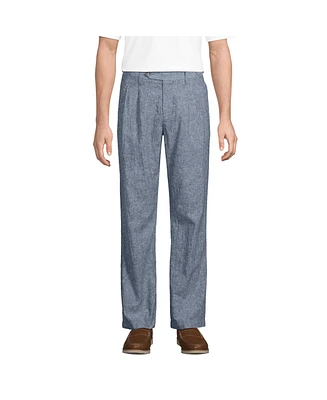 Lands' End Men's Linen Cotton Pleated Relaxed Pants