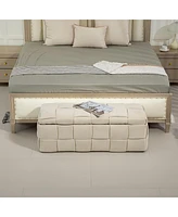 Padded Upholstered Ottoman Bench with High Resilience Cushion for Bedroom or Living Room, Comfortable Seating Built-in Storage Everyday Use-T