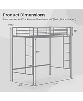 Twin Loft Bed Frame with 2 Ladders Full-length Guardrail