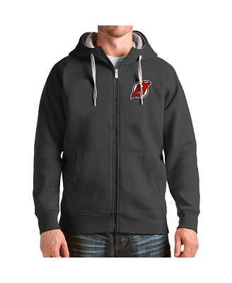 Antigua Men's Charcoal New Jersey Devils Logo Victory Full-Zip Hoodie