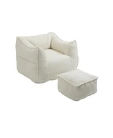 Memory Foam Bean Bag Chair with High Back and Footstool for Living Room or Bedroom, Pre Filled Lazy Sofa Lounger Durable Cover -The Pop Home