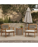 LuxenHome Outdoor Acacia Wood Rope Back Armchairs with Cushions, Set of 2