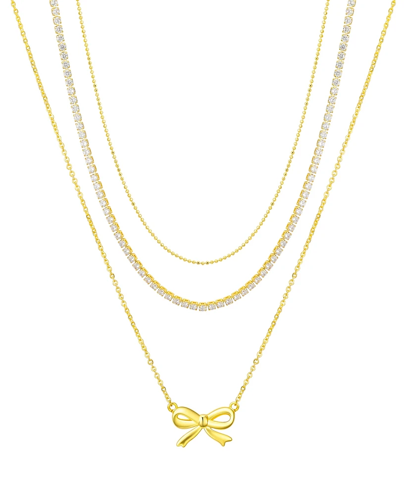 Unwritten Cubic Zirconia Bow Layered Necklace Set
