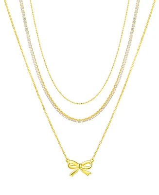 Unwritten Cubic Zirconia Bow Layered Necklace Set
