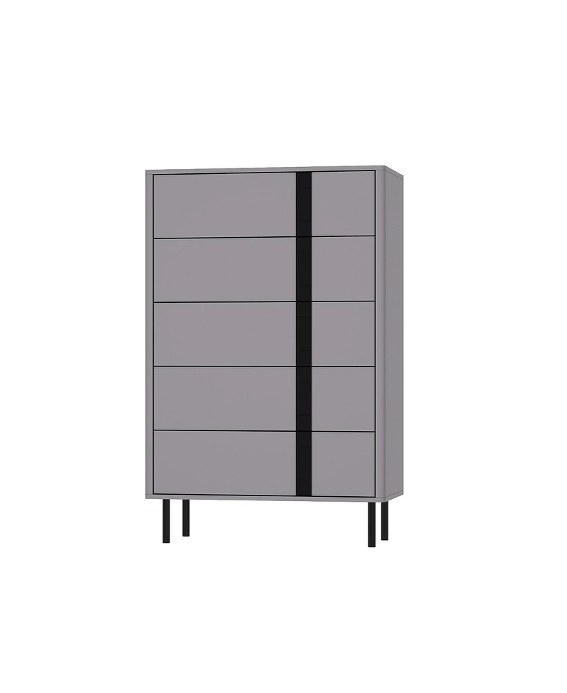 Bedside table with five drawers, side table with adjustable feet, grey wooden end table, suitable for bedrooms, living rooms, offices