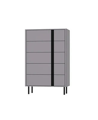 Bedside table with five drawers, side table with adjustable feet, grey wooden end table, suitable for bedrooms, living rooms, offices