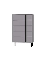 Bedside table with five drawers, side table with adjustable feet, grey wooden end table, suitable for bedrooms, living rooms, offices