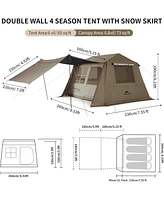 Naturehike Village Camping Tent, 4 Person Tents for Camping, 60S Easy Setup Instant Tent for Family Camping, Car Camping