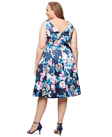 Alex Evenings Plus Printed V-Neck Sleeveless Dress