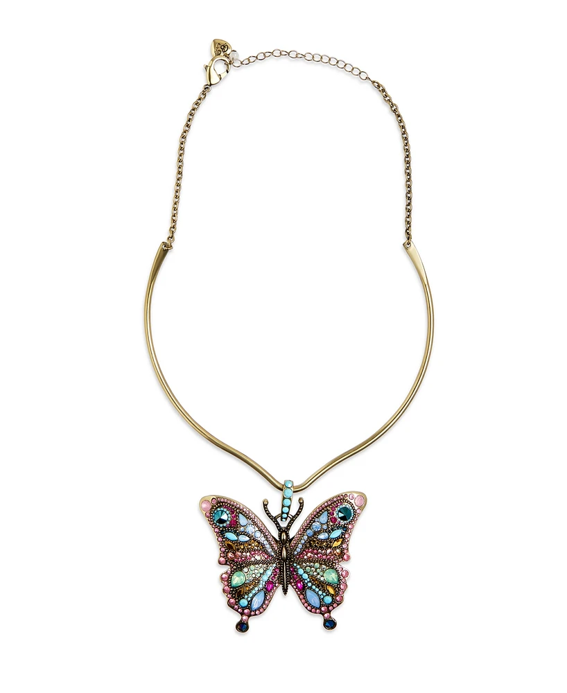 Betsey Johnson Faux Stone Boho Butterfly Pendant Wire Necklace