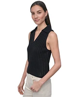 Dkny Jeans Women's Lacey Stitch Collared Sleeveless Sweater