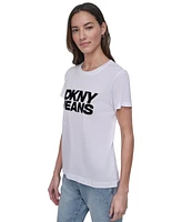 Dkny Jeans Women's Flocked Logo Crewneck T-Shirt